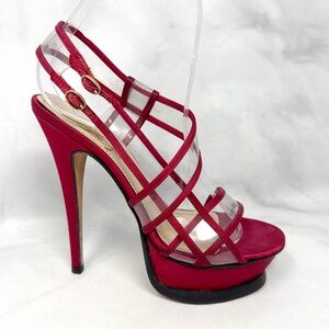 YSL Yves Saint Laurent Vintage Y2K Silk Satin Strappy Platform Sandal Heels 36